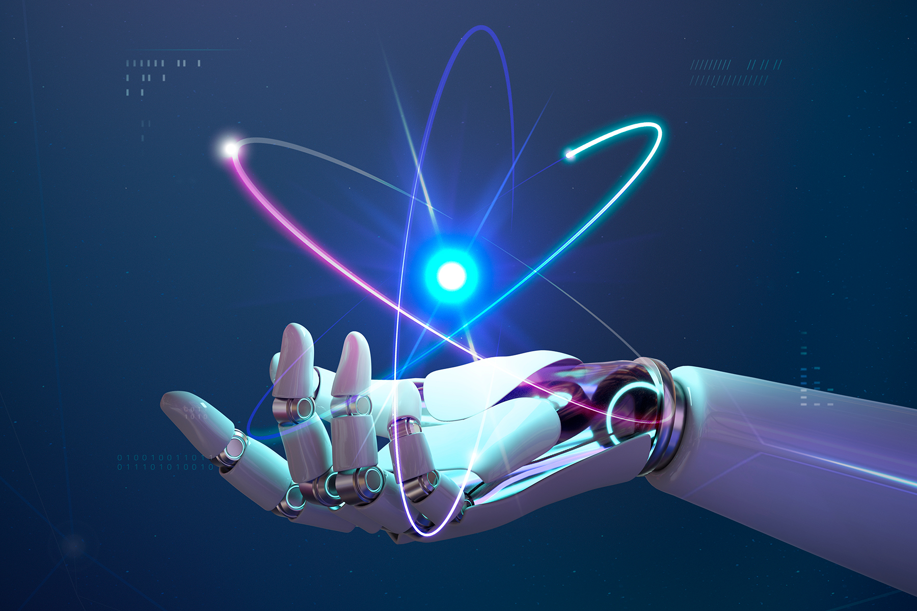 A robot hand holding a light - AI concept