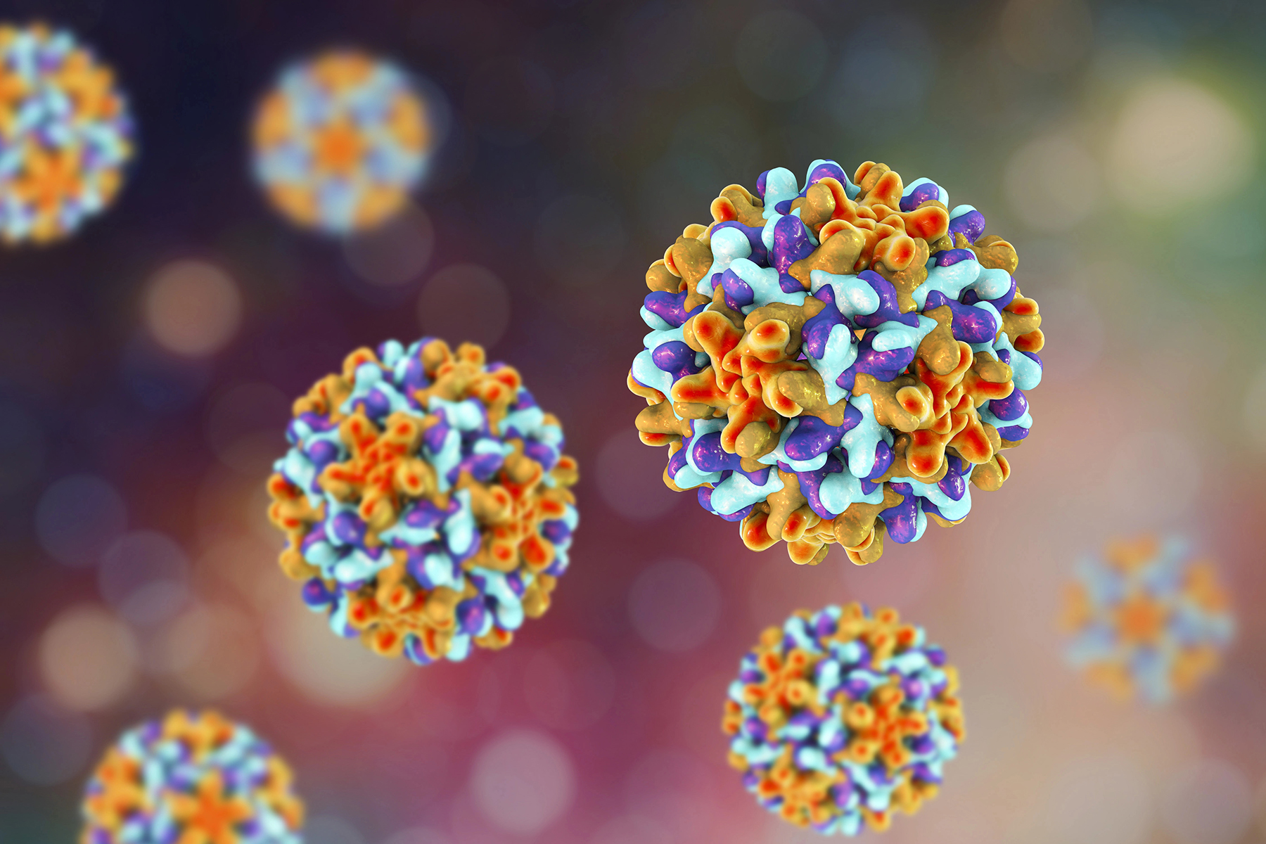 A digitally created image of Hepatitis B virus.