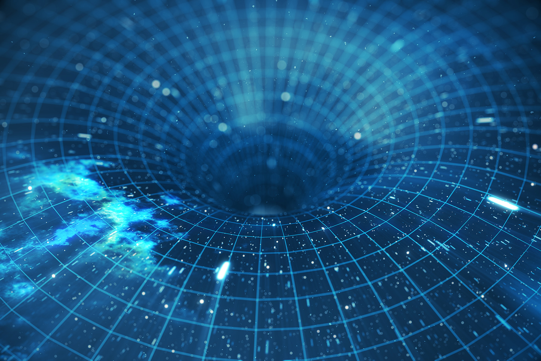 A digital representation of a gravity well in space, meant to convey the idea of quantum gravity.